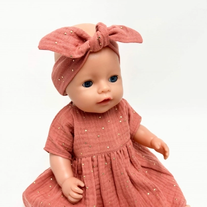 sukienka muślinowa różowa w złote kropki dla lalki Baby Born 43cm