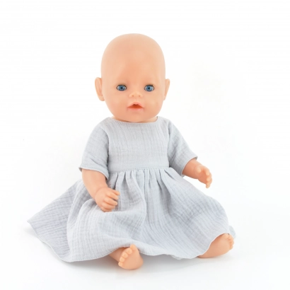 sukienka szara muślinowa dla lalki Baby Born 43cm