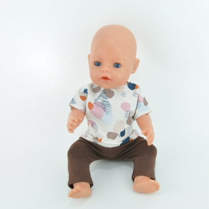 Zestaw dla lalki Baby Born 43cm, pastelowa koszulka i brązowe legginsy