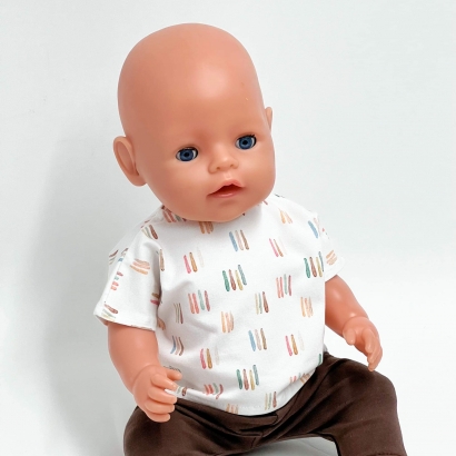 Zestaw dla lalki Baby Born 43cm, koszulka w paseczki i brązowe legginsy