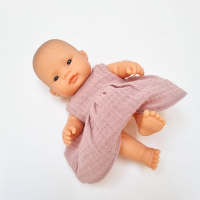 Sukienka dla lalki Miniland Baby 21 cm z różowego muślinu