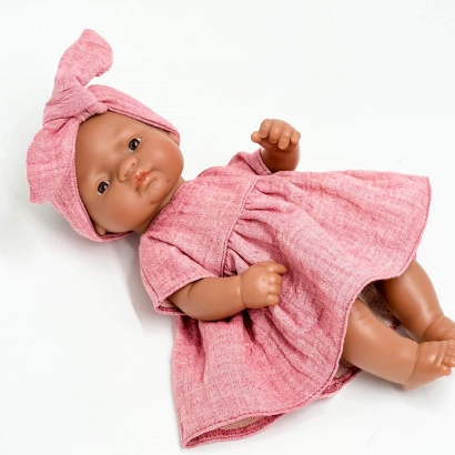 Ubranka dla lalki Miniland 32 cm sukienka z muślinu, różowa