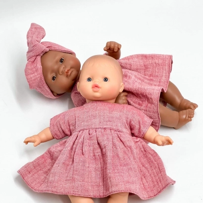Sukienka dla lalki Minikane 28 cm sukienka z muślinu, różowa