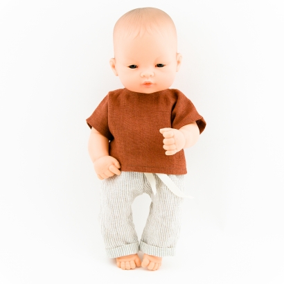 Ubranka dla lalki Miniland lniana koszulka i spodnie w paski