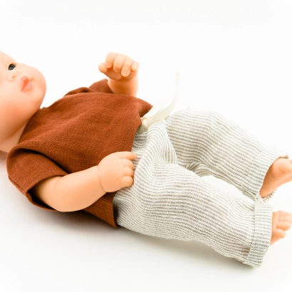 Spodnie lniane w paski dla lalki miniland 32 cm