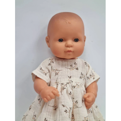 Ubranka dla lalki Miniland 32 cm sukienka z muślinu, gałązki na wanilii