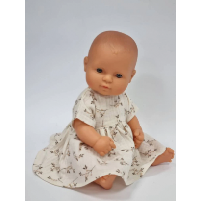 Ubranka dla lalki Miniland 32 cm sukienka z muślinu, gałązki na wanilii