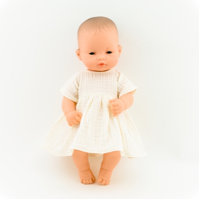 Ubranka dla Miniland 32 cm waniliowa sukienka z muślinu