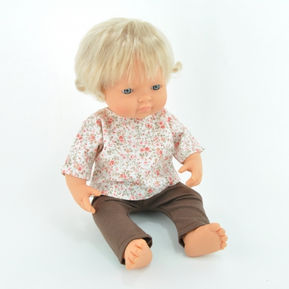 Tunika o wzorze jesiennym i legginsy dla lalki Miniland 38cm i Paola Reina