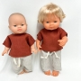 Zestaw lniany, ruda bluzka i spodnie w paski dla lalki Miniland 38cm i Paola Reina
