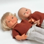 Zestaw lniany, ruda bluzka i spodnie w paski dla lalki Miniland 38cm i Paola Reina