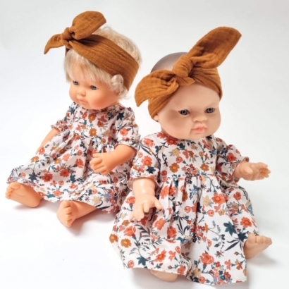 Sukienka jesienna łąka dla lalek Miniland 38cm i Paola Reina