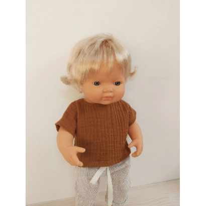 Zestaw dla lalki Miniland 38cm i Paola Reina, bluzeczka karmelowa, lniane spodenki w paski