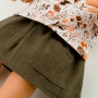 Zestaw dla lalki Miniland 38 cm, tunika o jesiennym wzorze i brązowa lniana spódnica