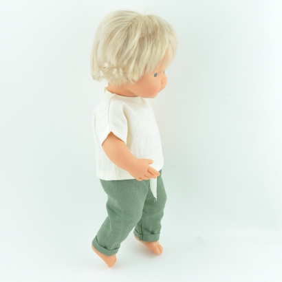 Ubranka dla lalki Miniland 38 cm lniana koszulka i spodnie zielone