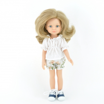 Zestaw dla lalki Paola Reina Amigas 32 cm, spodenki jesienne zioła i biała tunika