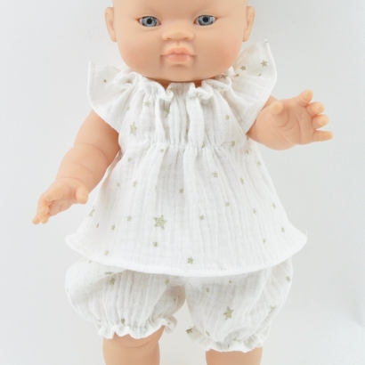 Piżama muślinowa biała w gwiazdki dla lalki Paola Reina