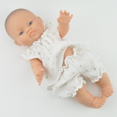 Piżama muślinowa biała w gwiazdki dla lalki Paola Reina